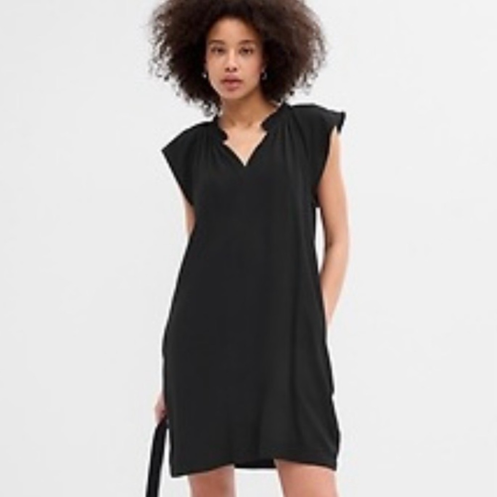 Gap Split Neck Flutter Sleeve Black Minidress Xs - image 1